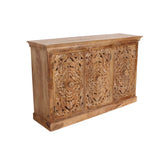 Indian Handmade Solid Wood 3 Door Carved Sideboard